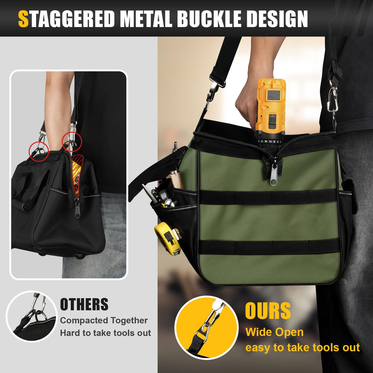 UUP shoulder strap and buckle enable comfortable carrying at different heights.