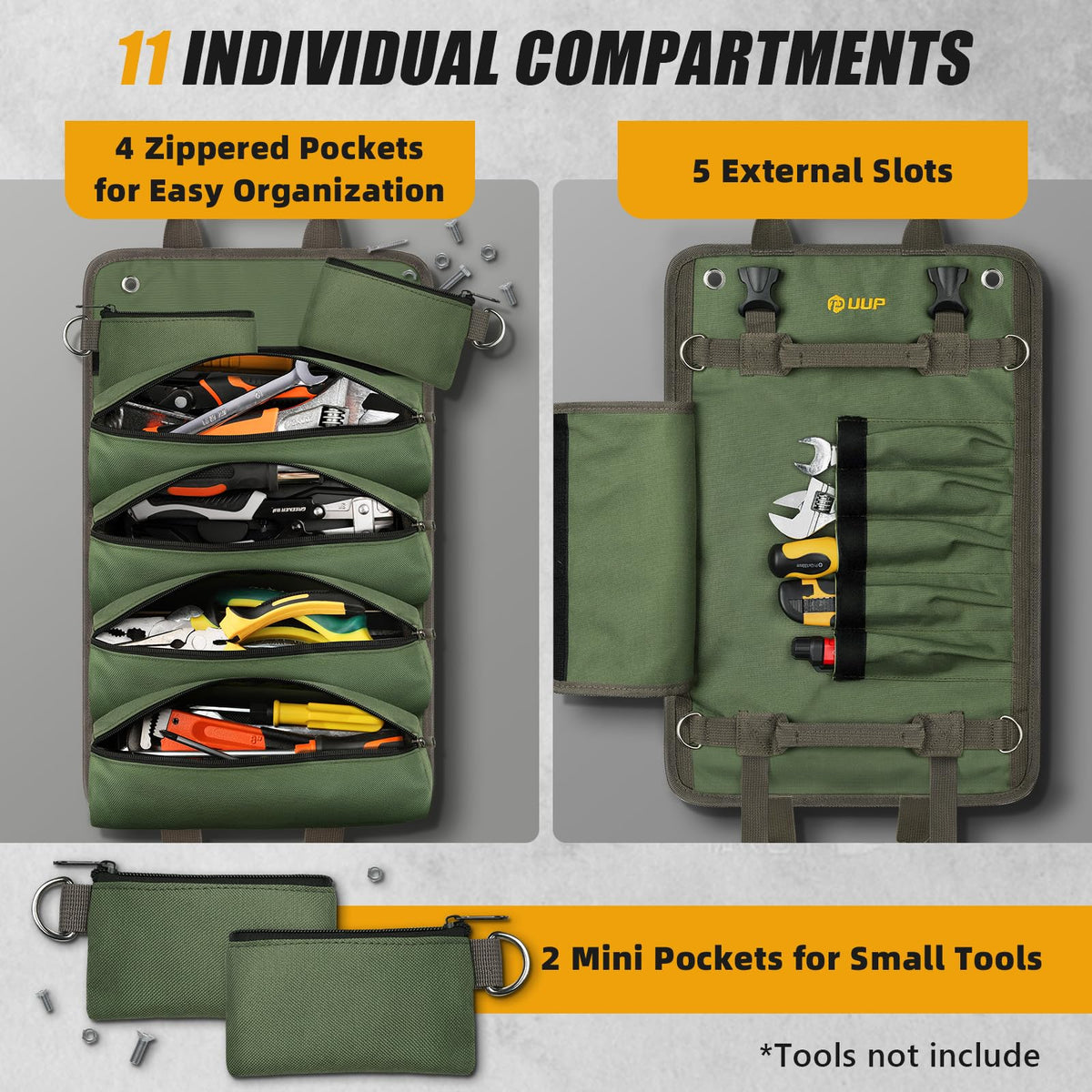 UUP Tool Bag Roll Up showing pockets for organized tools.