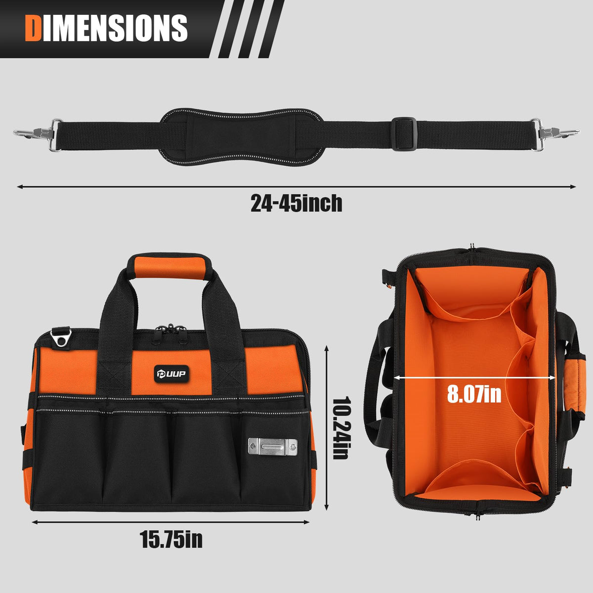 Close-up of the adjustable shoulder strap on the UUP tool bag for comfortable carrying