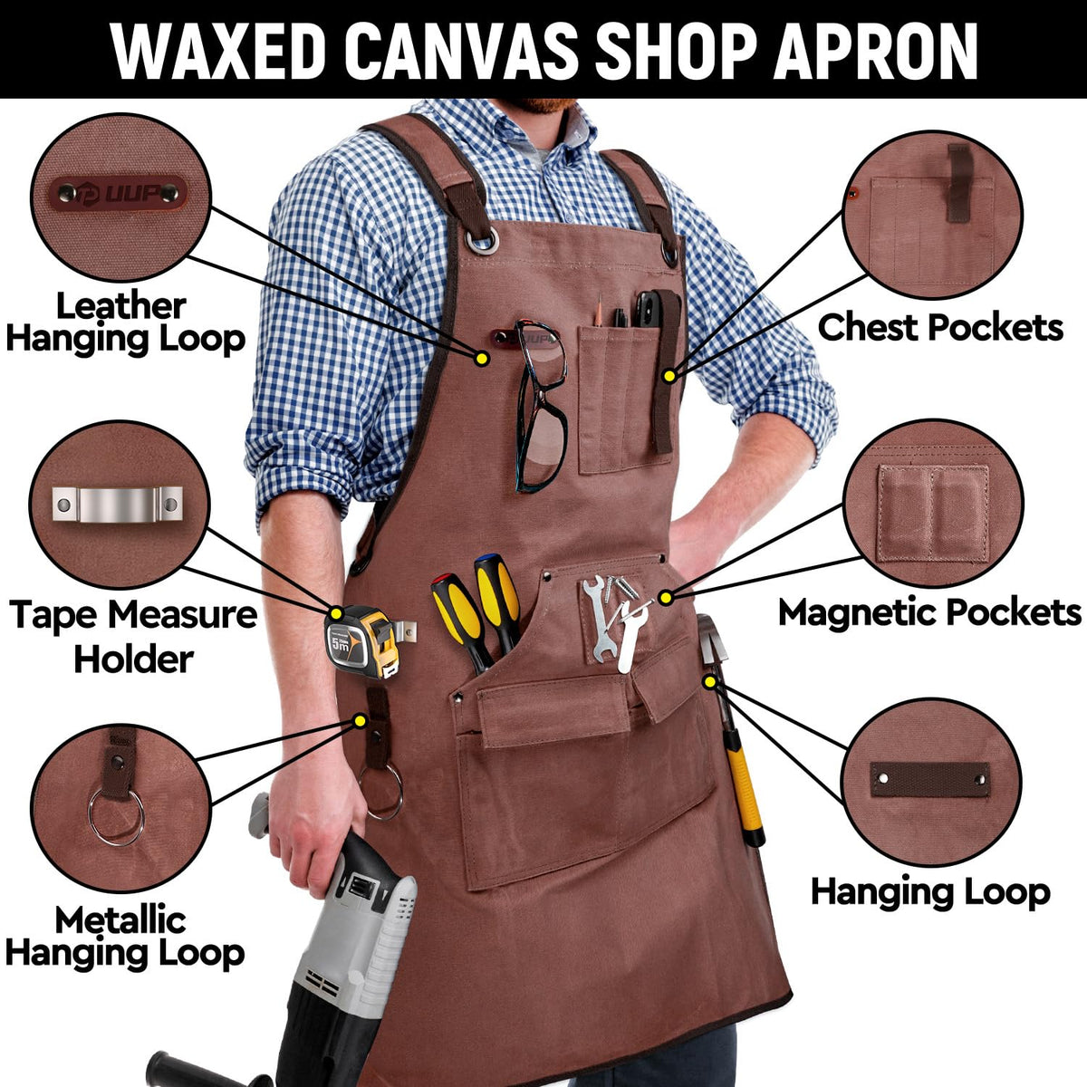 UUP Woodworking Apron nine-pocket layout for quick tool access.