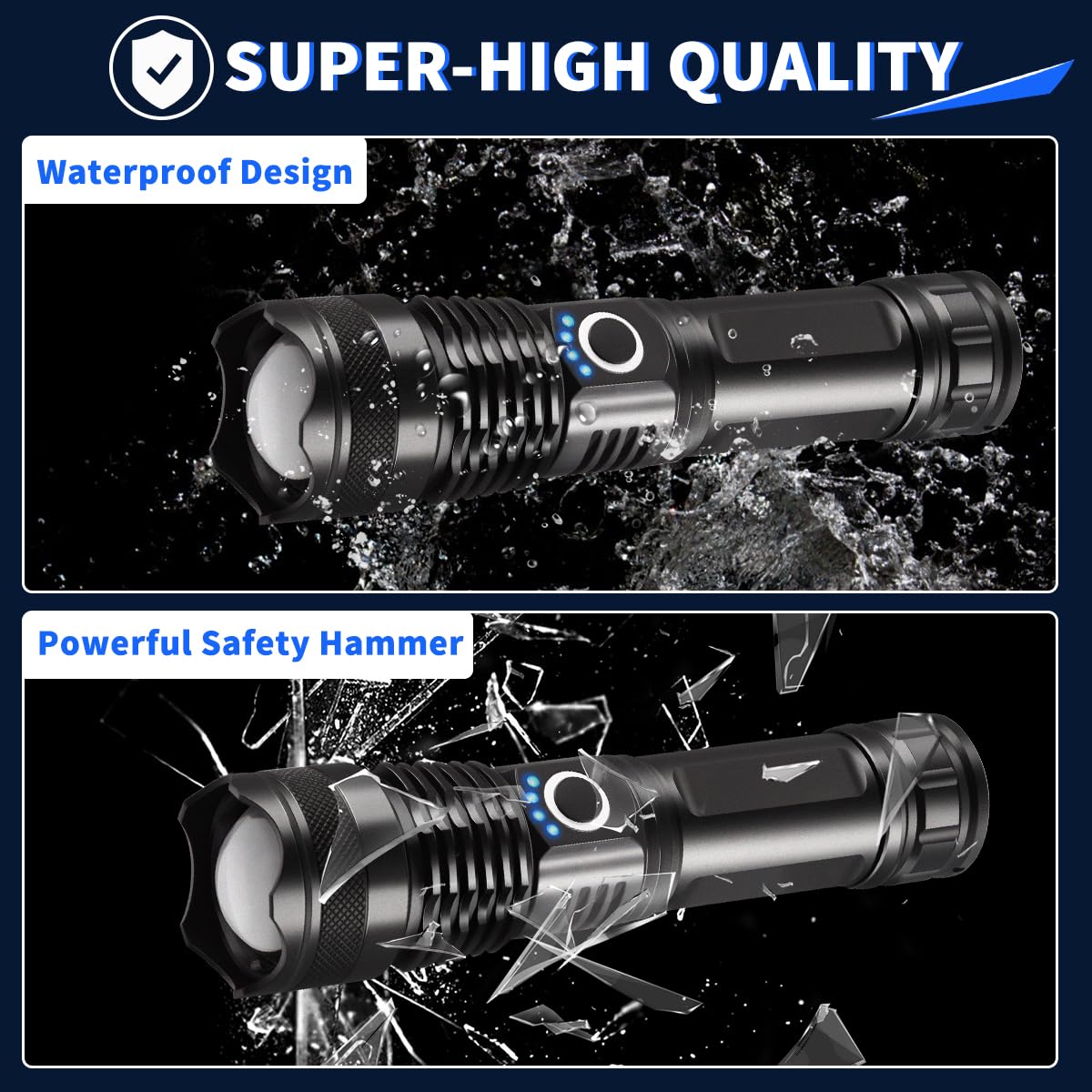UUYEE emergency flashlight ideal for camping, home, and outdoor adventures.