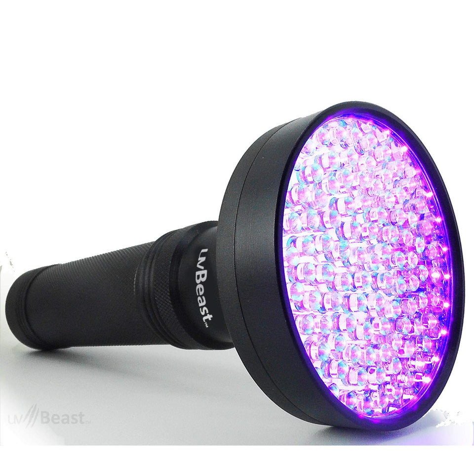 uvBeast black light UV flashlight front view for quick fluorescence checks at home.