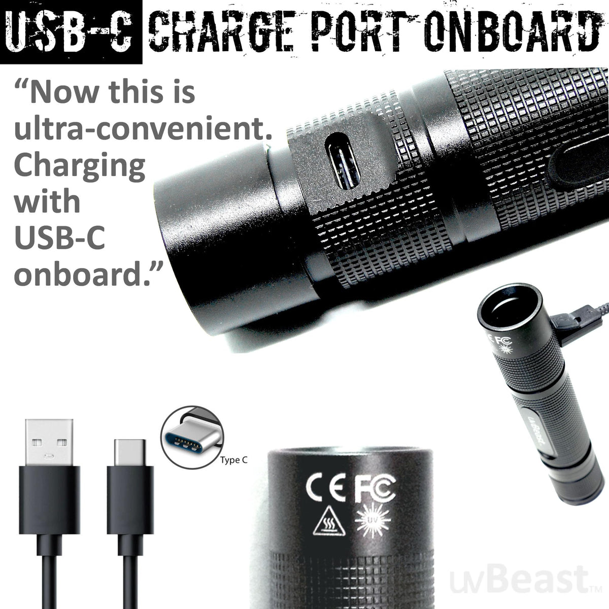 uvBeast New V3 365nm MINI charging port enables cable charging for quick setup.