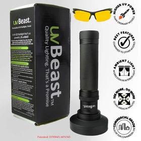 uvBeast UV flashlight 30-foot flood beam reveals hidden features in larger areas.