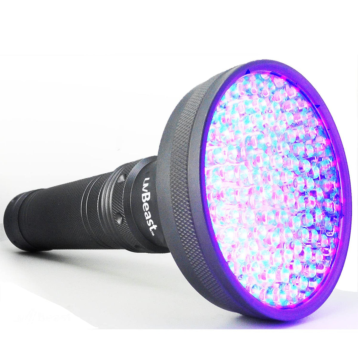 uvBeast V2 black light UV flashlight front view showing compact design and power