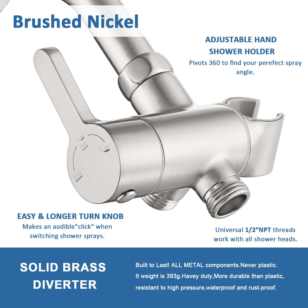 Uvish hand shower holder brushed finish keeps handheld spray secure
