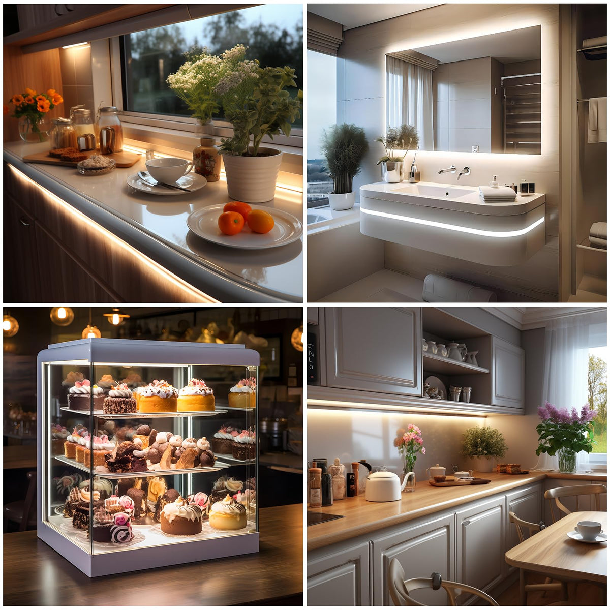 Display cabinet lighting using UVTaoYuan strips to highlight products.