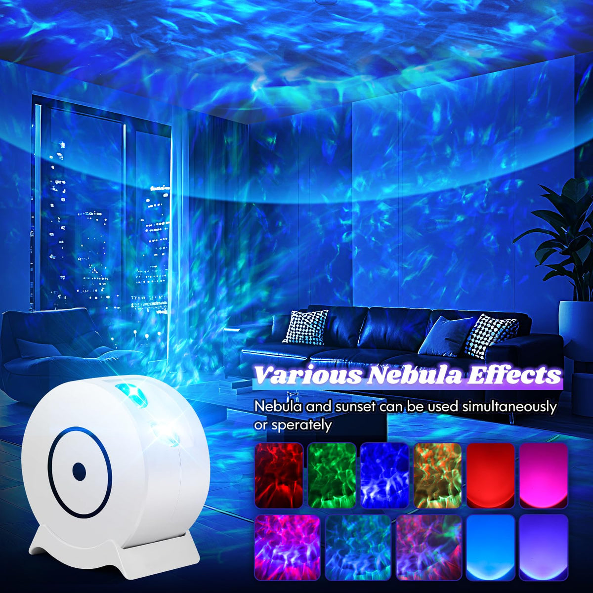UweSmart Galaxy Projector Nebula Sunset demonstrates immersive night-sky glow.