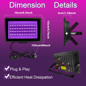 uwiner 40W black light flood light with 60 beads boosts glow intensity.