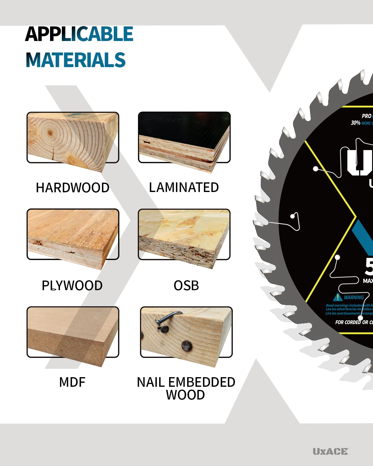 UXACE 75Cr1 hardened steel body extends blade life and finish.