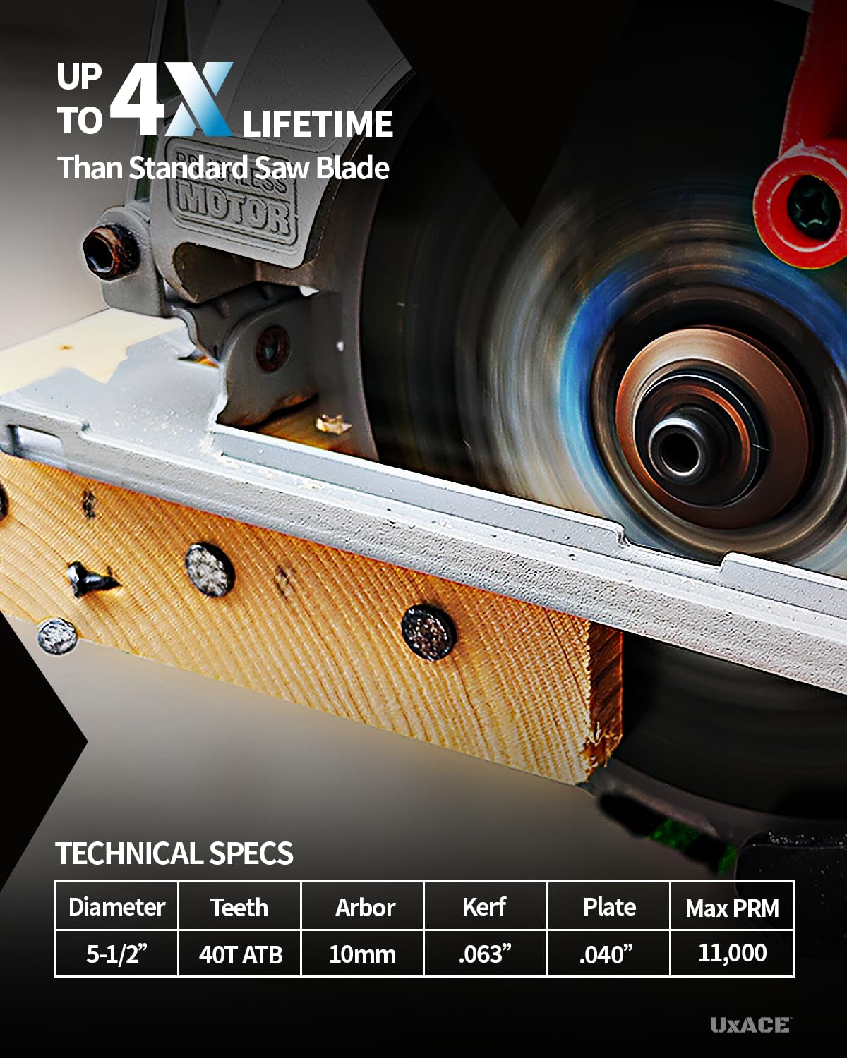 UXACE TiCo carbide 40T tip delivers durable, precise cuts.