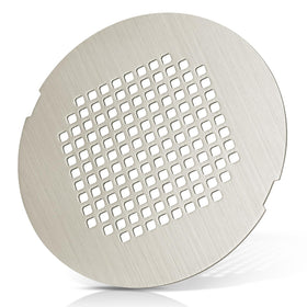 Uxoz shower drain cover with brushed silver front keeps hair out while maintaining a sleek look