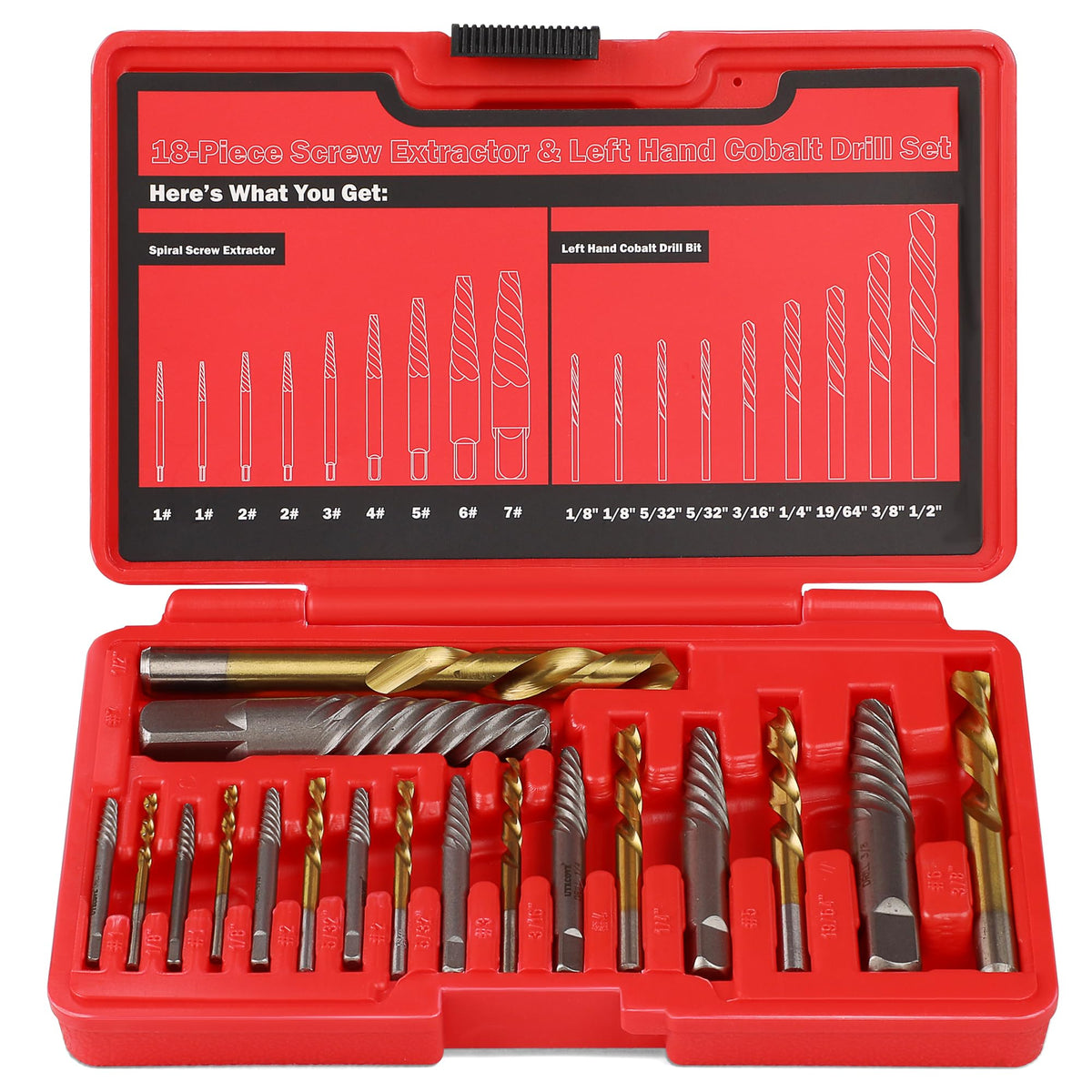 UYECOVE 18Pcs screw extractor set with varied sizes for quick bolt removal