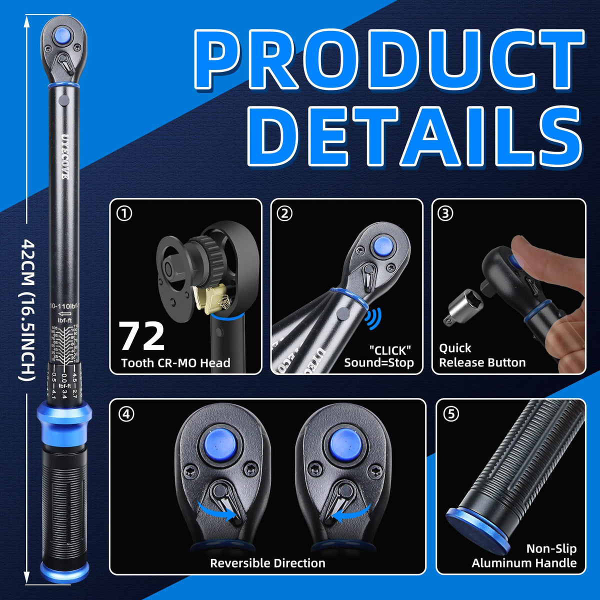 UYECOVE CR-MO head resists rust for durable performance.