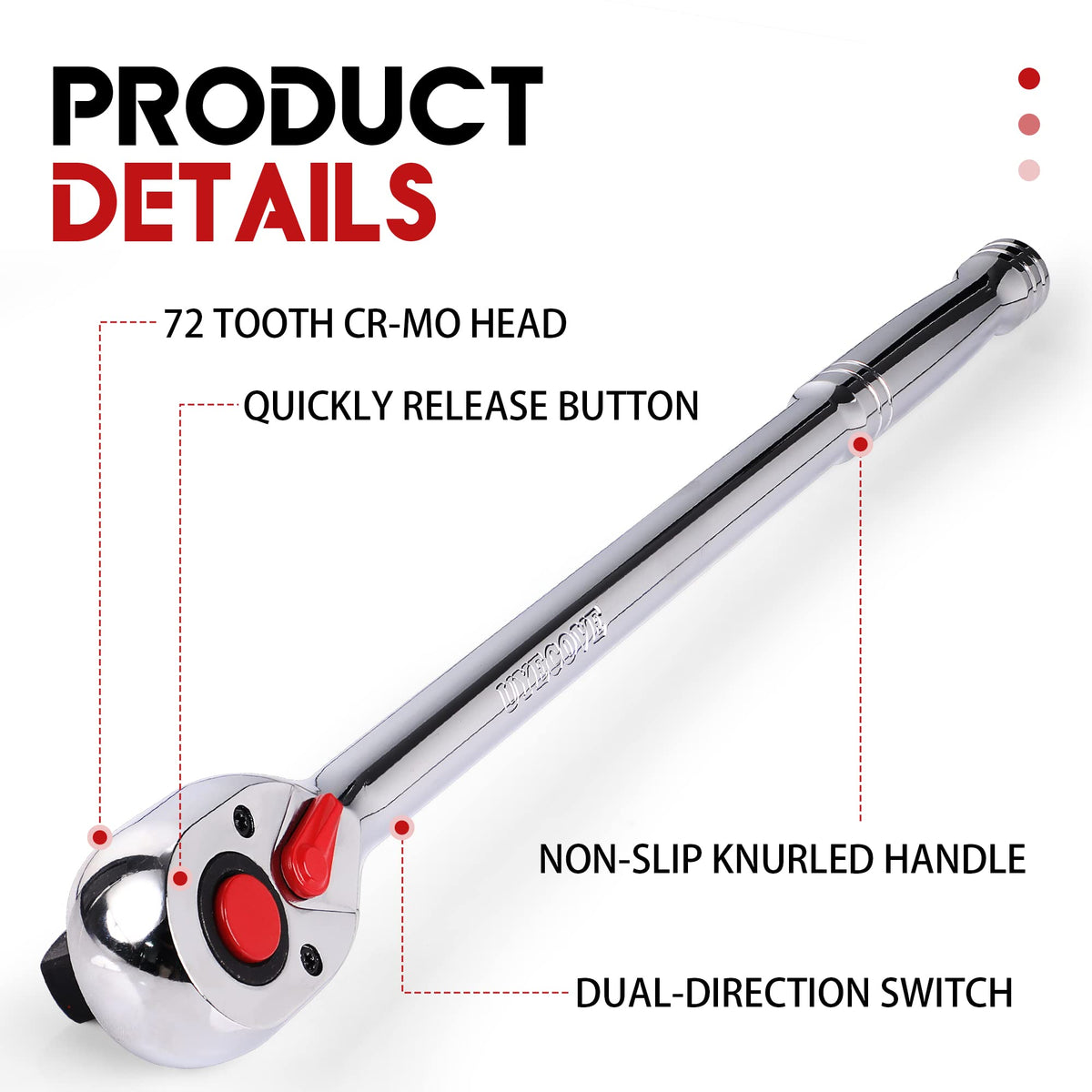UYECOVE 72-tooth quick-release head enables smooth, precise turning.