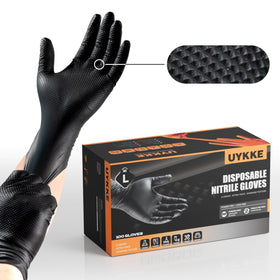 UYKKE 10mil nitrile gloves with diamond texture for superior grip in wet or oily conditions.
