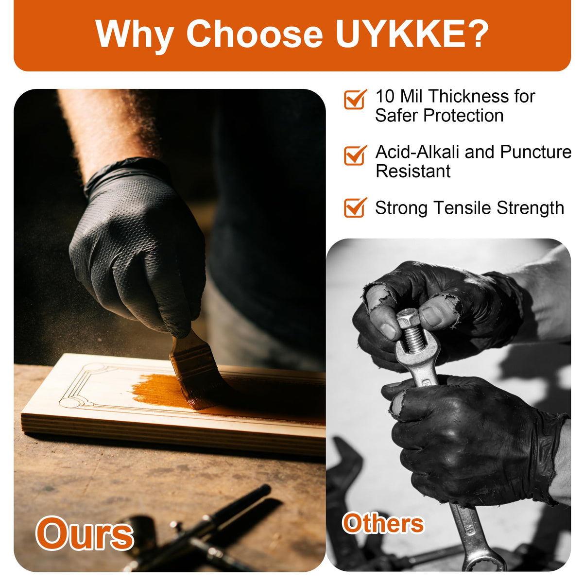 UYKKE food-handling nitrile gloves keep hands clean in kitchens.