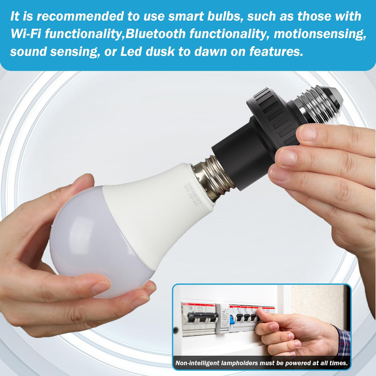 Screw-in installation of the USB adapter from an E26 socket near a lamp