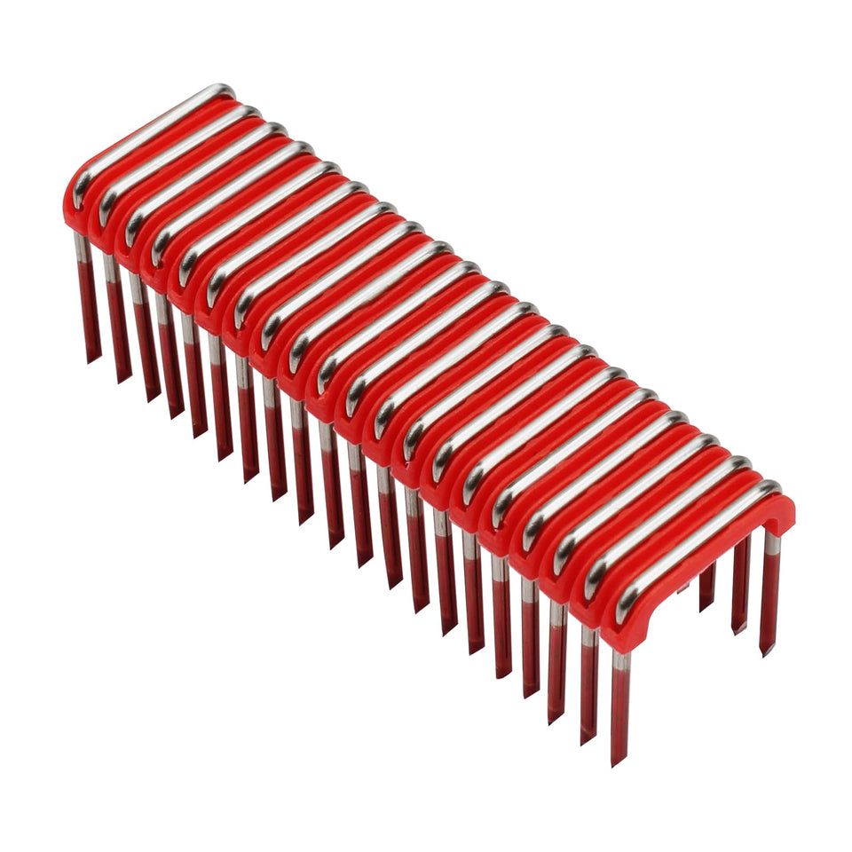UYZO MNM1-600 insulated cable staple in a 20-staple strip for wood fastening