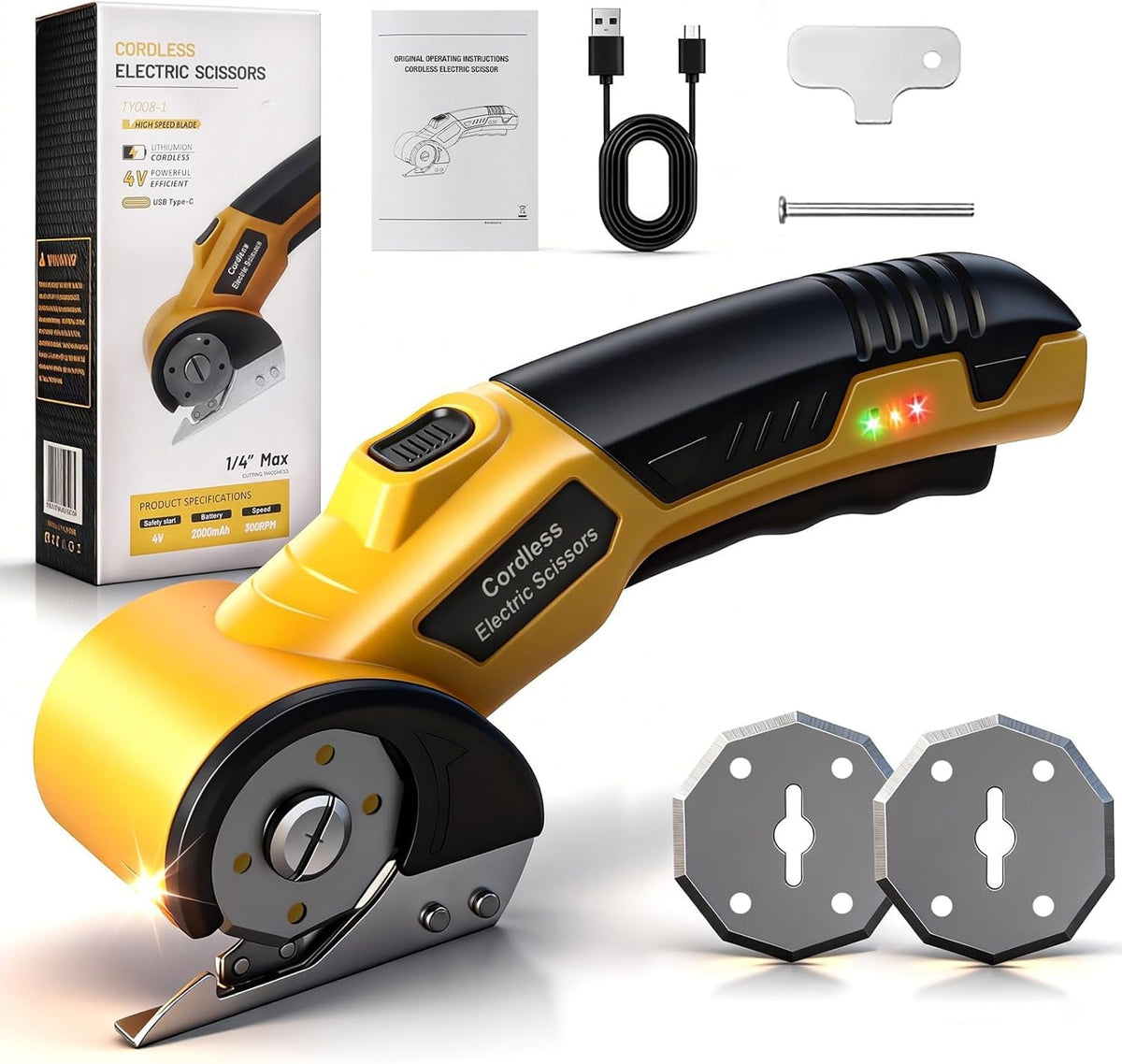 UZYZMS electric scissors with LED light enhance visibility for precise cardboard cuts.