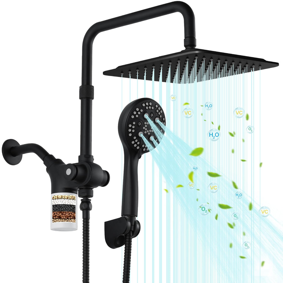 VXV 10-inch filtered shower head delivers immersive square rain spray.