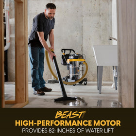 Vacmaster Beast VJE1412SW on-board storage keeps hoses and tools organized.
