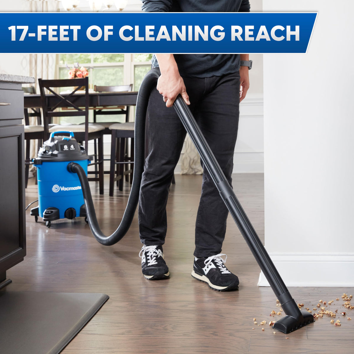 Vacmaster Blue Edition 8-Gallon vacuum accessories keep tools organized.