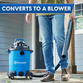 Vacmaster Blue Edition 8-Gallon vacuum blower conversion for outdoor cleanup.