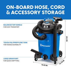 Vacmaster Blue Edition 8-Gallon vacuum large drain port speeds emptying.