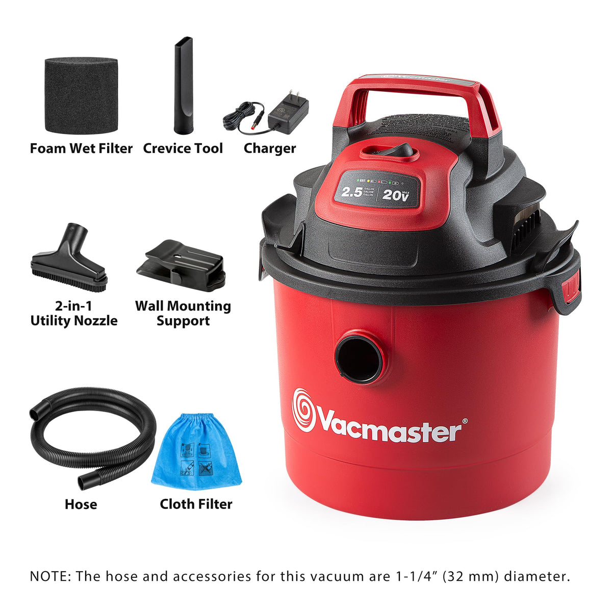 Vacmaster DVOM202P 2.5-gallon tank supports small to medium messes.