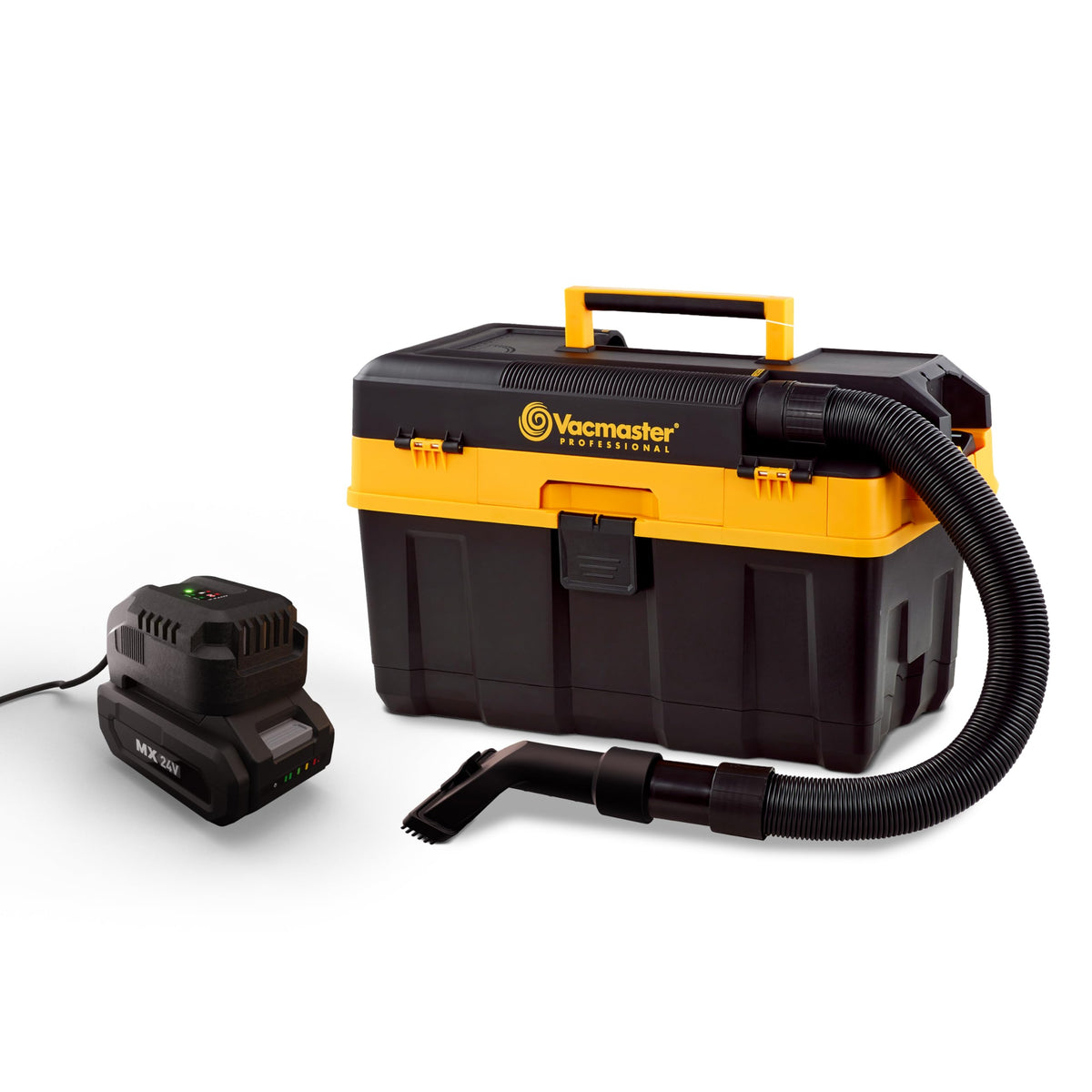 Vacmaster Pro 4-Gallon cordless vacuum demonstrates strong suction for quick cleanup.