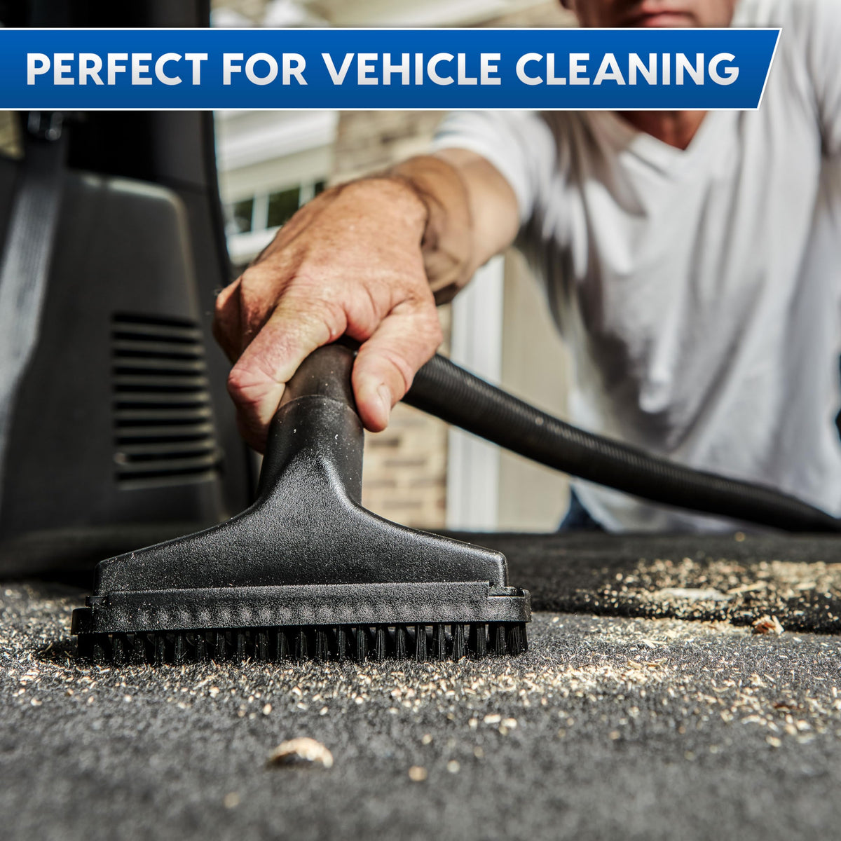 Vacmaster on-board storage keeps hoses and tools organized.