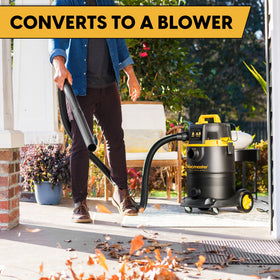 Vacmaster VDK811PW large wheels and casters for easy maneuverability.