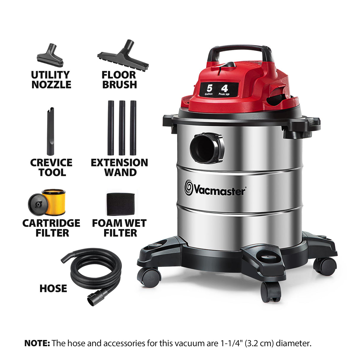Vacmaster VOC508S 135 AW motor delivers strong suction for cleanup.