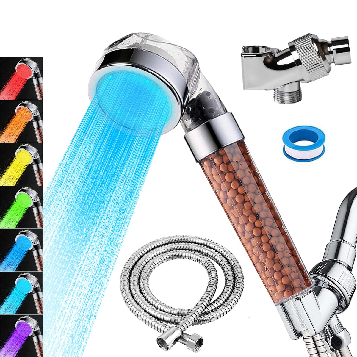 Vacto LED handheld shower head shows color cycle while you rinse for a spa-like feel.