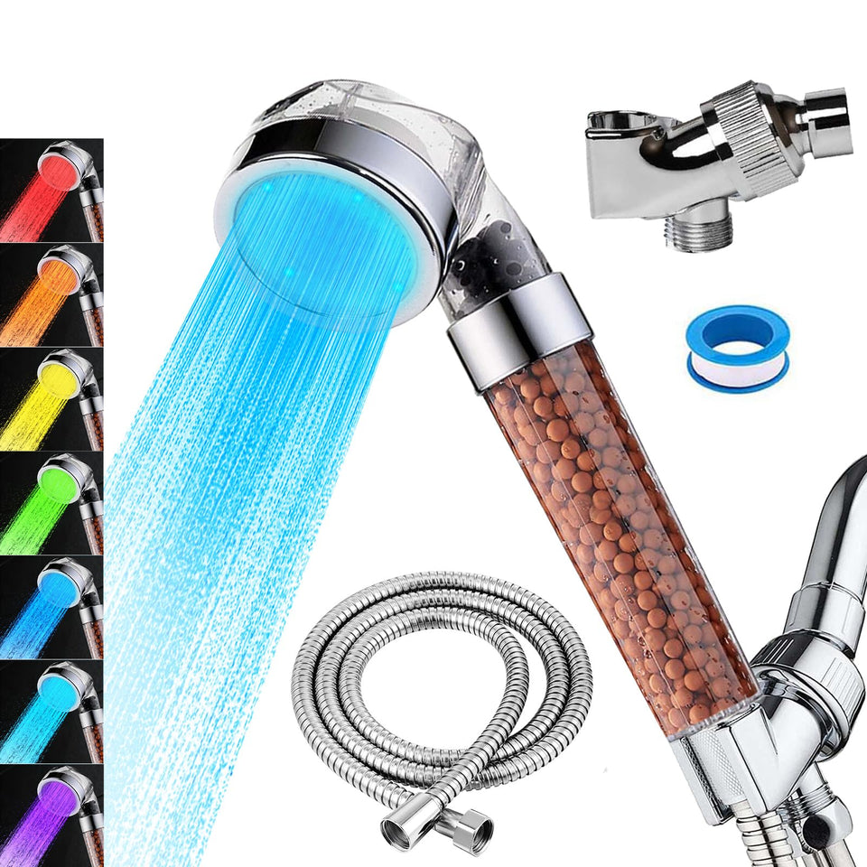 Vacto LED handheld shower head shows color cycle while you rinse for a spa-like feel.