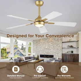 Vaczon modern white-gold ceiling fan complements contemporary spaces