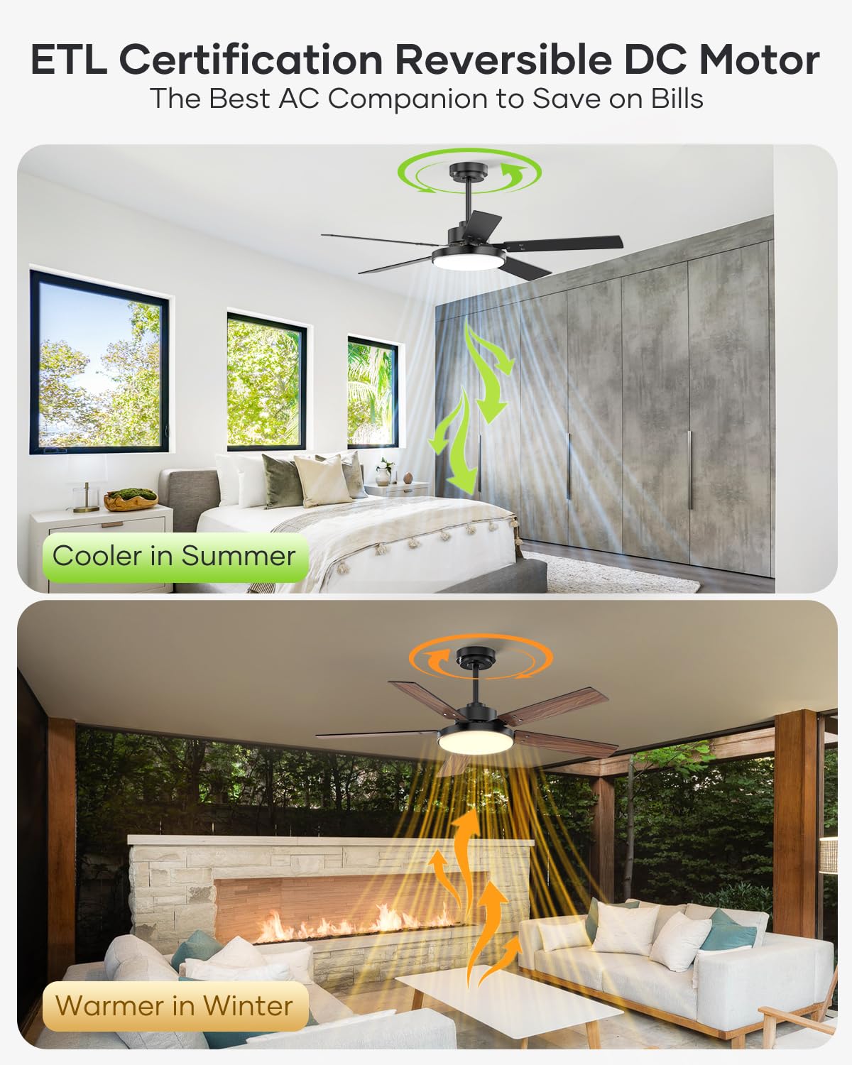 Quiet DC motor ensures silent operation in bedrooms