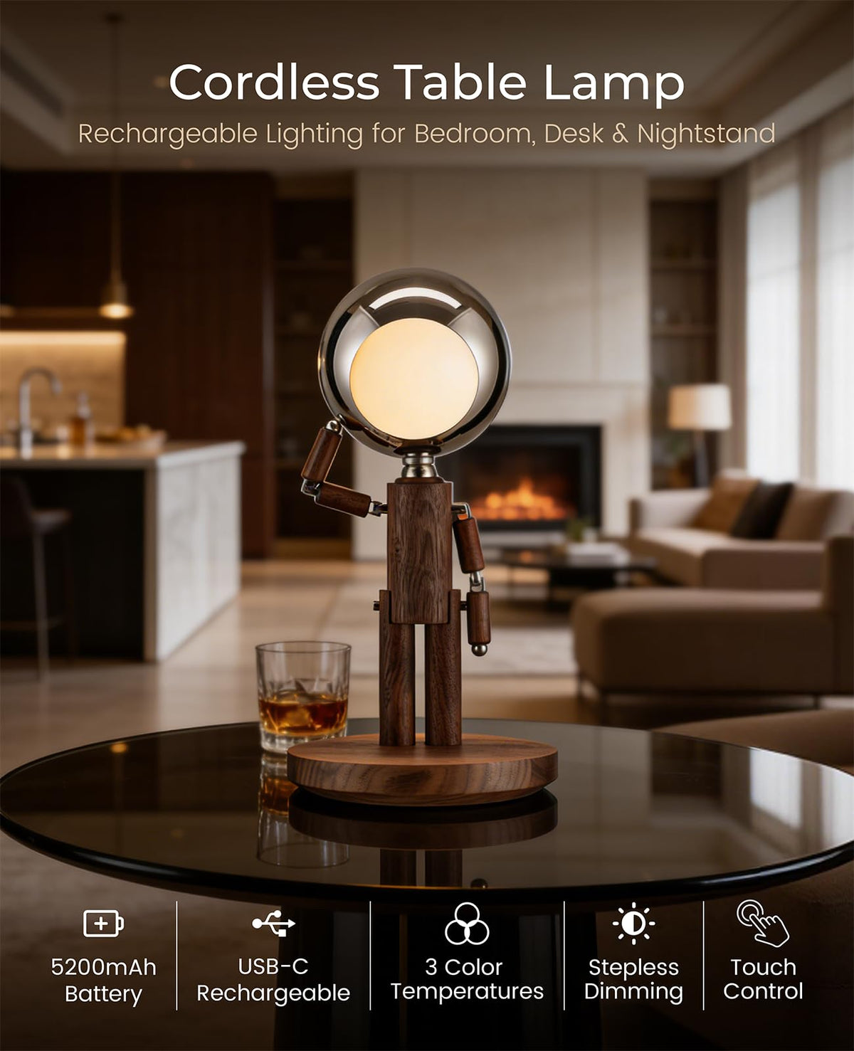 Vadifula black walnut wood body lamp adds natural decor