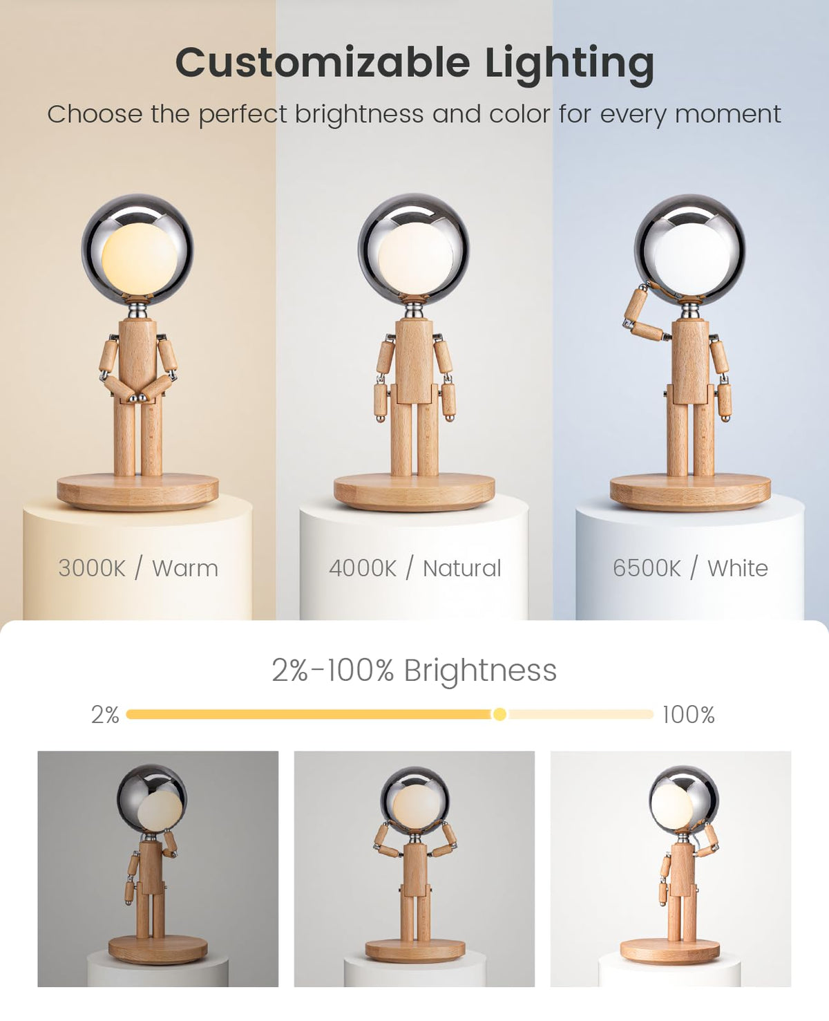 Vadifula soft touch control enables easy brightness and color adjustments.
