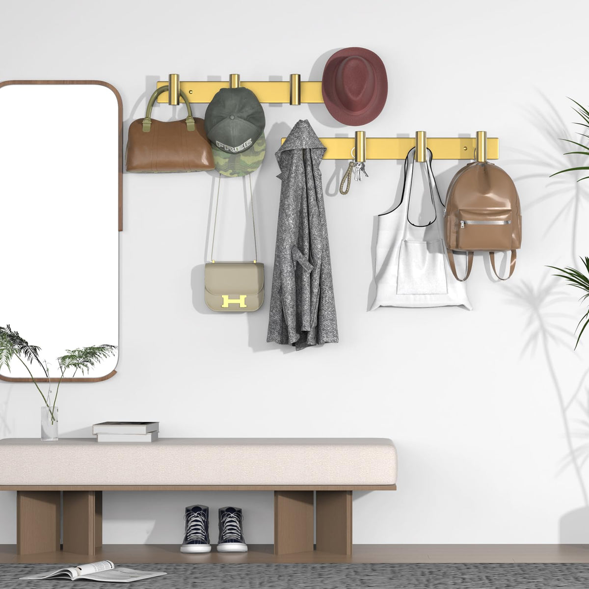VAEHOLD entryway organizer stores keys, hats, and bags neatly