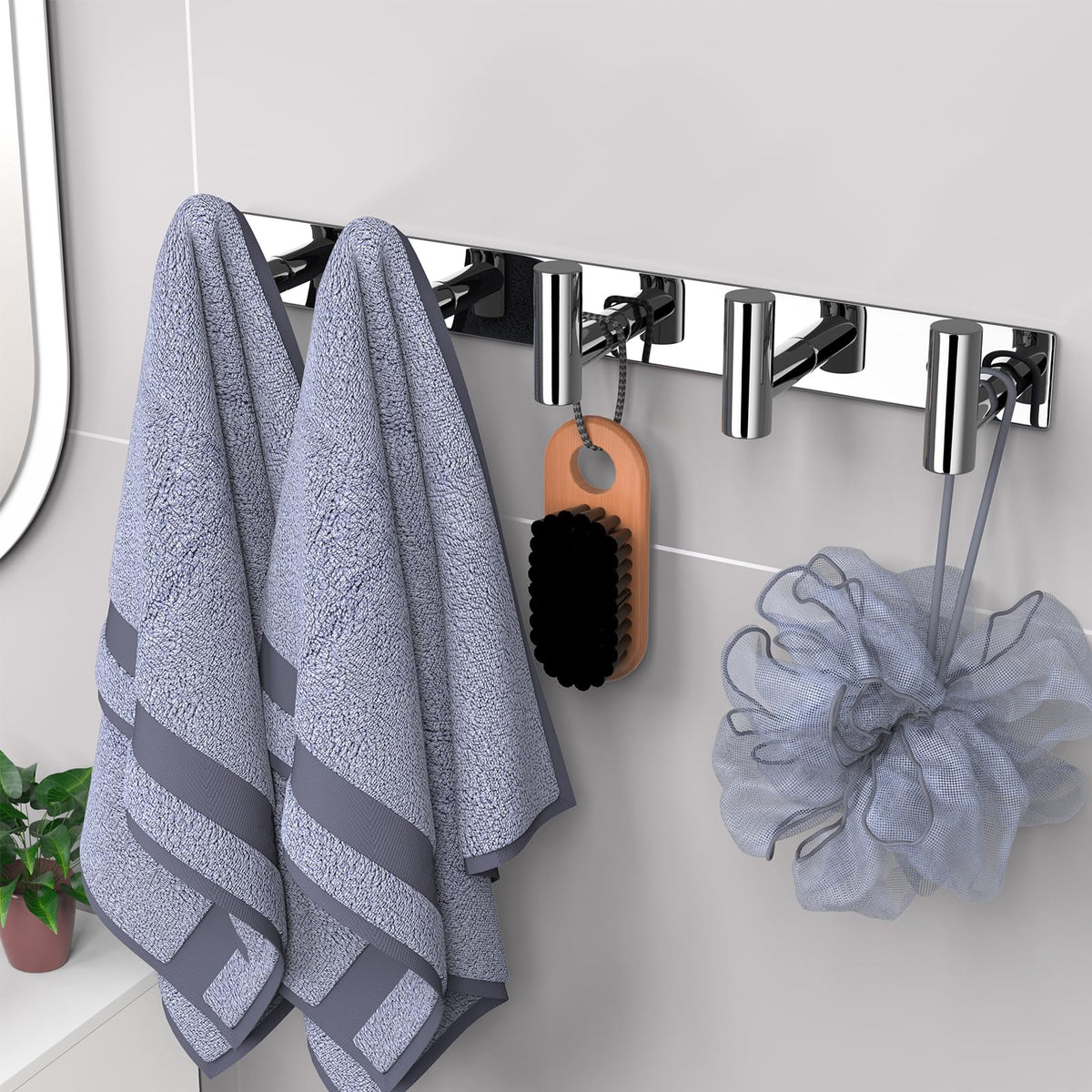 VAEHOLD hat and coat wall mount rack in bathroom setup for towels and robes