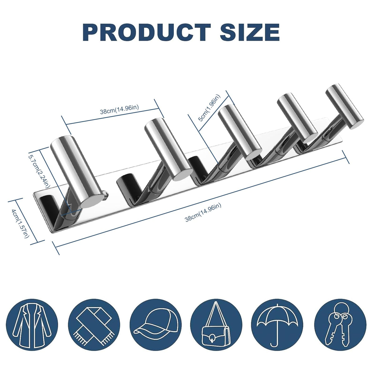 VAEHOLD hat and coat wall mount rack in entryway with two rows for keys and bags