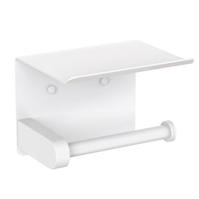VAEHOLD self-adhesive toilet paper holder with phone shelf keeps essentials within reach.