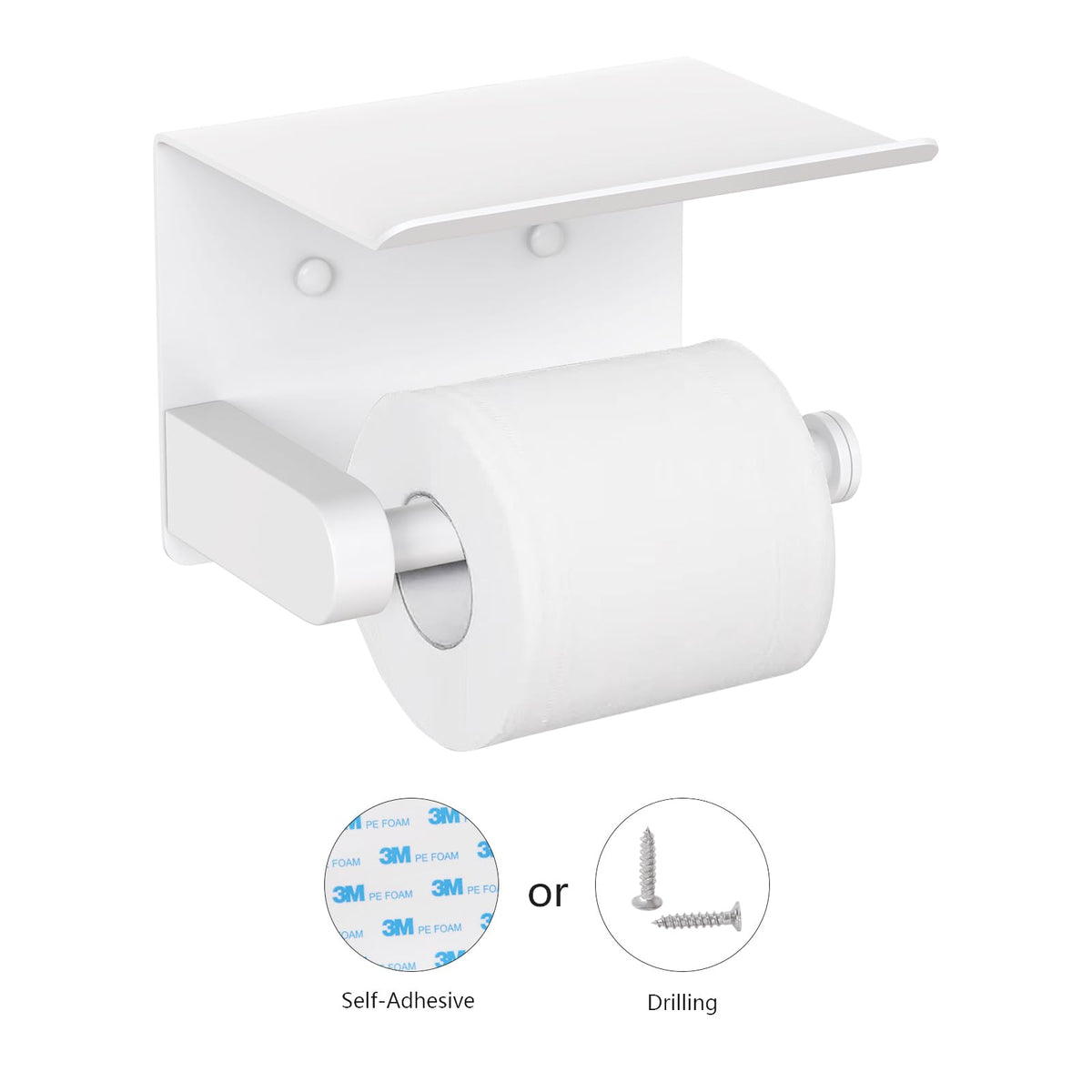 VAEHOLD toilet paper holder with storage shelf helps organize bathroom essentials.