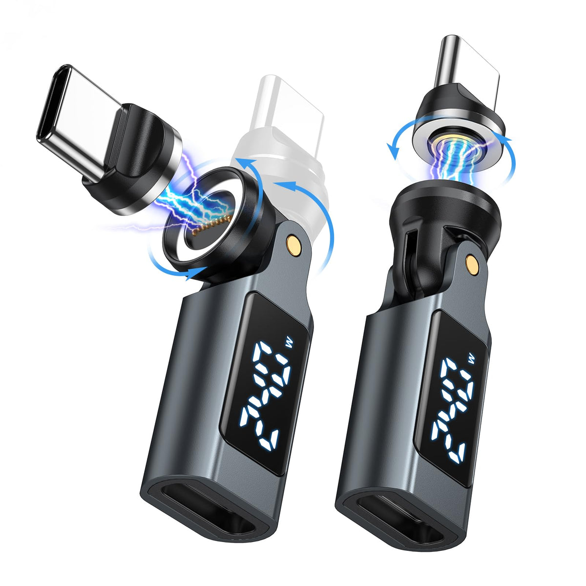VAFOTON USB-C magnetic adapter with LED display shows real-time power status for quick charging insights.