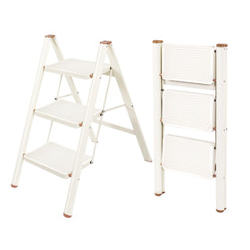 Valeo 3-step ladder open view shows sturdy iron frame for safe reaching.