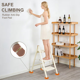 Valeo 3-step ladder top step height enables comfortable access to higher shelves.