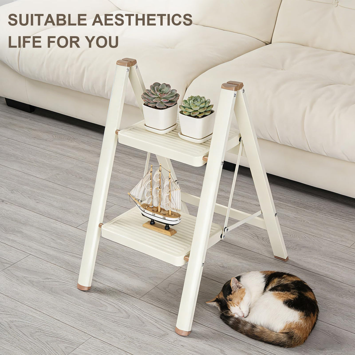 Valeo 2-Step Ladder in living room for shelf access