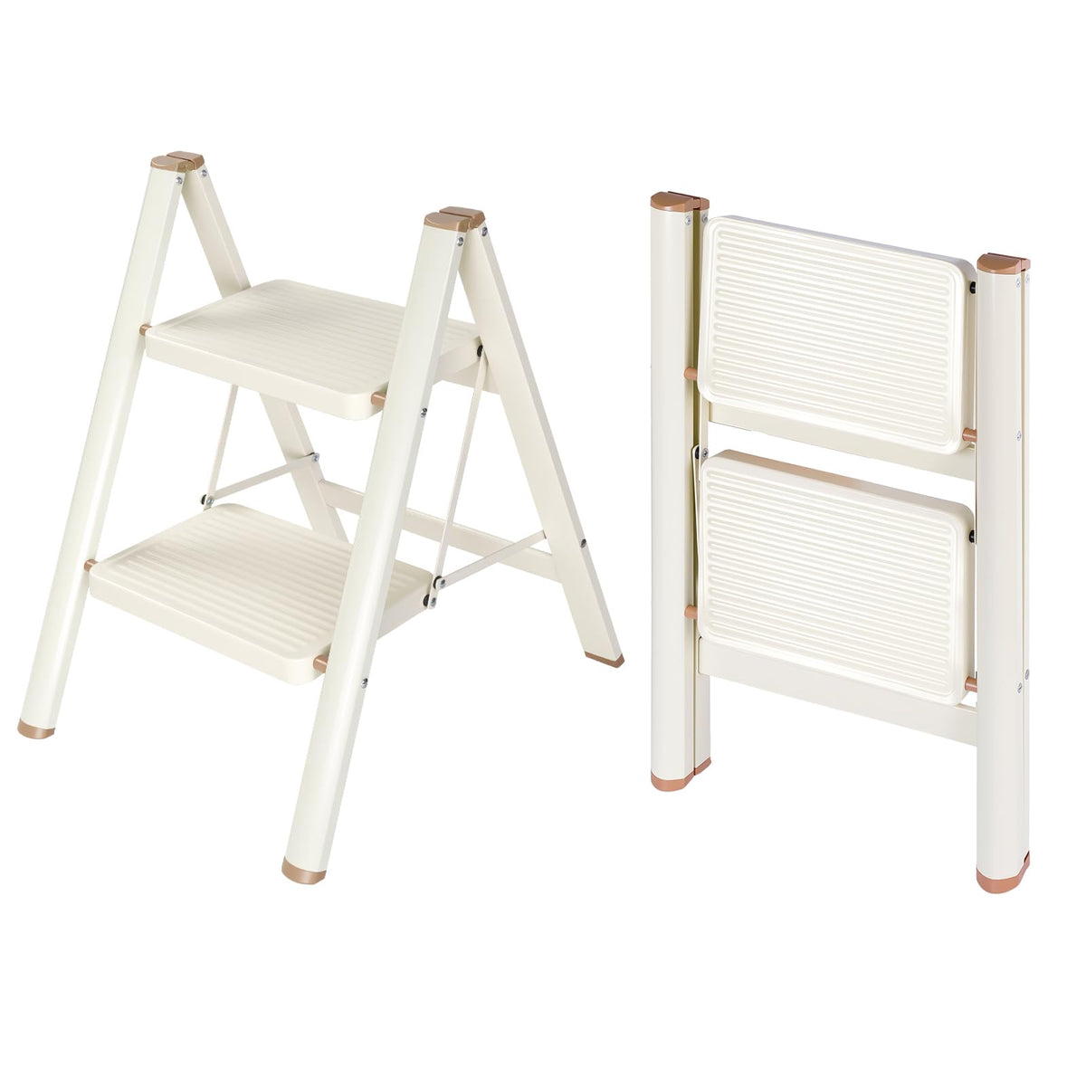 Valeo 2-Step Ladder open with wide steps for stable reaching on shelves